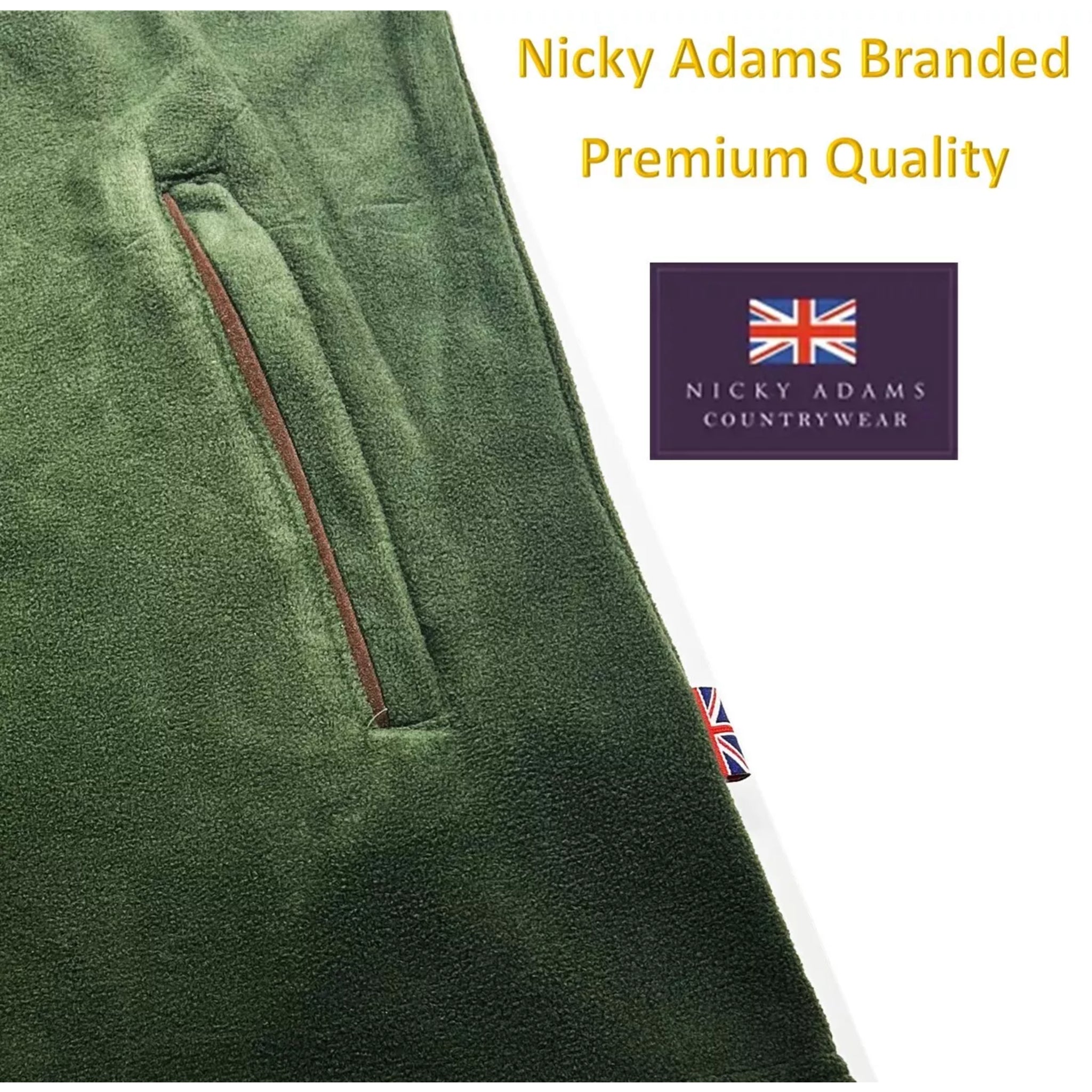 Nicky Adams green fleece bodywarmer – high quality, sleeveless outdoor gilet with 2 zipped side pockets, ideal for walking, fishing, and all-season wear
